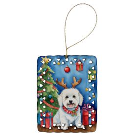 Coton de Tulear Christmas Reindeer Porcelain Ornament Christmas Tree Hanging Decorations for Home Christmas Holiday, Rectangle, Gift, Multicolor