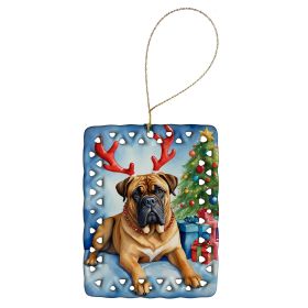 Bullmastiff Christmas Reindeer Porcelain Ornament Christmas Tree Hanging Decorations for Home Christmas Holiday, Rectangle, Gift, Multicolor