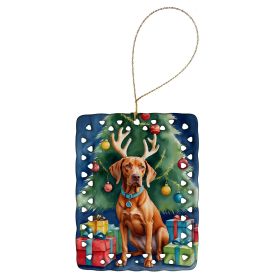 Vizsla Christmas Reindeer Porcelain Ornament Christmas Tree Hanging Decorations for Home Christmas Holiday, Rectangle, Gift, Multicolor