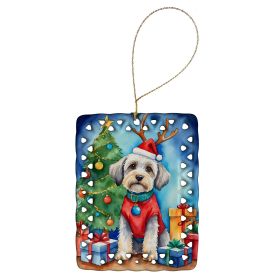 Dandie Dinmont Terrier Christmas Reindeer Porcelain Ornament Christmas Tree Hanging Decorations for Home Christmas Holiday, Rectangle, Gift