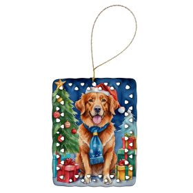 Nova Scotia Duck Tolling Retriever Christmas Reindeer Porcelain Ornament Christmas Tree Hanging Decorations for Home Christmas Holiday, Rectangle