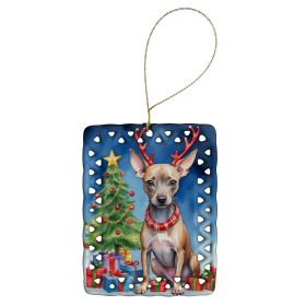 American Hairless Terrier Christmas Reindeer Porcelain Ornament Christmas Tree Hanging Decorations for Home Christmas Holiday, Rectangle, Gift
