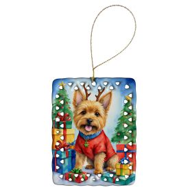 Norwich Terrier Christmas Reindeer Porcelain Ornament Christmas Tree Hanging Decorations for Home Christmas Holiday, Rectangle, Gift, Multicolor