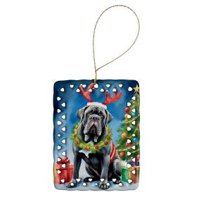 Neapolitan Mastiff Christmas Reindeer Porcelain Ornament Christmas Tree Hanging Decorations for Home Christmas Holiday, Rectangle, Gift, Multicolor