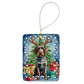 German Wirehaired Pointer Christmas Reindeer Porcelain Ornament Christmas Tree Hanging Decorations for Home Christmas Holiday, Rectangle, Gift