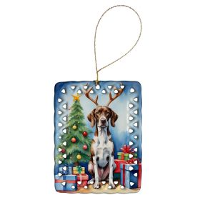 Pointer Christmas Reindeer Porcelain Ornament Christmas Tree Hanging Decorations for Home Christmas Holiday, Rectangle, Gift, Multicolor