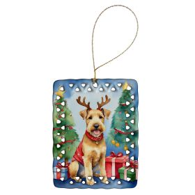 Lakeland Terrier Christmas Reindeer Porcelain Ornament Christmas Tree Hanging Decorations for Home Christmas Holiday, Rectangle, Gift, Multicolor