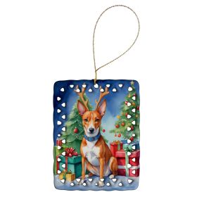 Basenji Christmas Reindeer Porcelain Ornament Christmas Tree Hanging Decorations for Home Christmas Holiday, Rectangle, Gift, Multicolor