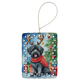 Puli Christmas Reindeer Porcelain Ornament Christmas Tree Hanging Decorations for Home Christmas Holiday, Rectangle, Gift, Multicolor