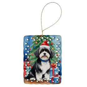 Havanese Christmas Reindeer Porcelain Ornament Christmas Tree Hanging Decorations for Home Christmas Holiday, Rectangle, Gift, Multicolor