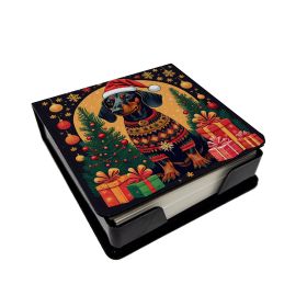 Black and Tan Dachshund Christmas PU Leather Note Paper Holder with Artist-Designed Cover, Desk Accessory, Office Gift