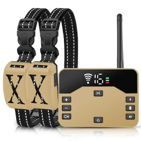 Wireless Electric Dog Fence Waterproof Pet Shock Boundary Containment System Electric Training Collar for Small Medium Large Dogs (Color: gold, type: Fence with 2 Collar)