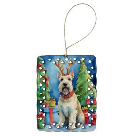 Scottish Terrier Christmas Reindeer Porcelain Ornament Christmas Tree Hanging Decorations for Home Christmas Holiday, Rectangle, Gift, Multicolor (Default: Default)